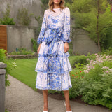 Bangpaice Temperament Elegant Dress 2025 Spring New Fashion Printed Lantern Sleeves With High-End Feel Dress Women's Trend
