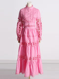 Bangpaice Retro High-End Two Sets Of 2025 Spring New Hollow Lace Top High Waist Half Skirt Suit Woman