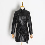 Bangpaice Temperament Set Women's Two-Sleeves Of Leather 2025 Spring New High-End Wood Ears Half-Sweared Dresses For Women