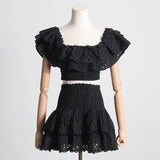Bangpaice Spring High-End New French Temperament Short Top High Waist Short Skirt Sexy Two-Set Suit Female Trend