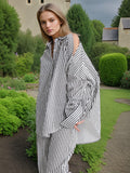 Bangpaice And South Korea Simple Wind 2025 Spring New Fashion Niche Slanted Shoulder Hollow Striped Straight Trouser Shirt Set Female Trend