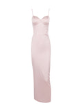 Bangpaice High-End Women's Pink Sling Dress Long Dress With Open Fork Elegant Evening Dress Sweet Spicy Temperament Dress