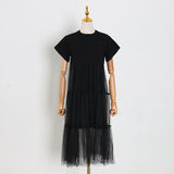 Bangpaice New Korean Version Of The Design Of The Screen Splicing Loose T Dress Casual Short-Sleeved Long Dress Woman