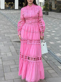 Bangpaice Retro High-End Two Sets Of 2025 Spring New Hollow Lace Top High Waist Half Skirt Suit Woman
