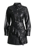 Bangpaice Temperament Set Women's Two-Sleeves Of Leather 2025 Spring New High-End Wood Ears Half-Sweared Dresses For Women