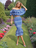 Bangpaice Temperament Suit Women 2025 Early Spring New Design Embroidery One-Word Shoulder Coated Hip Skirt Two Sets