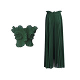 Bangpaice Two-Piece Set 2025 New Fashion Hanging Neck High-End Feel Top + Folded Casual Design Trousers