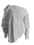 Bangpaice And South Korea Simple Wind 2025 Spring New Fashion Niche Slanted Shoulder Hollow Striped Straight Trouser Shirt Set Female Trend