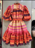 Bangpaice Style Collar Bubble Sleeve Skirt 2024 Summer New Design Printing With Short Dress Woman