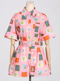 Bangpaice Temperament Two-Piece Set 2025 New Design Print Set Short-Sleeved Shirt Top + Casual Shorts Women