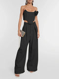 Bangpaice Fish Bare Top + Fashion Casual Broad Leg Pants 2025 New Solid Color Sexy Set Two Sets Of Women