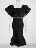 Bangpaice Temperament Suit Women 2025 Early Spring New Design Embroidery One-Word Shoulder Coated Hip Skirt Two Sets