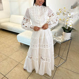 Bangpaice Retro High-End Two Sets Of 2025 Spring New Hollow Lace Top High Waist Half Skirt Suit Woman