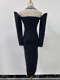Bangpaice Sense Yuanfeng 2025 Spring New Nail Diamond Open Fork Sexy Repair Backpack Twice Dress Woman