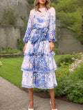 Bangpaice Temperament Elegant Dress 2025 Spring New Fashion Printed Lantern Sleeves With High-End Feel Dress Women's Trend