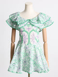 Bangpaice 2025 New High-End Feeling Shoulder Lotus Leaf Embroidery Waist Thin Holiday Dress Dress Dress Dress Woman