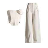 Bangpaice Fish Bare Top + Fashion Casual Broad Leg Pants 2025 New Solid Color Sexy Set Two Sets Of Women
