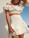 Bangpaice Spring High-End New French Temperament Short Top High Waist Short Skirt Sexy Two-Set Suit Female Trend
